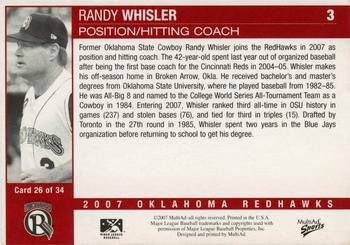 2007 MultiAd Oklahoma RedHawks #26 Randy Whisler Back