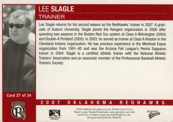 2007 MultiAd Oklahoma RedHawks #27 Lee Slagle Back