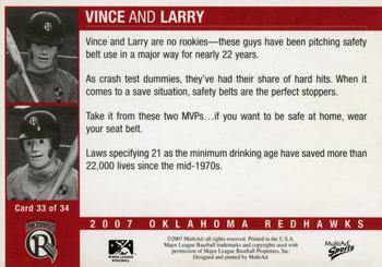 2007 MultiAd Oklahoma RedHawks #33 Vince and Larry Back