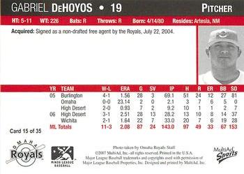 2007 MultiAd Omaha Royals #15 Gabriel DeHoyos Back