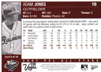 2007 MultiAd Pacific Coast League All-Stars #8 Adam Jones Back