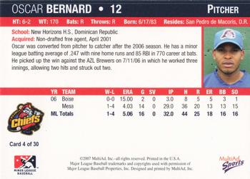 2007 MultiAd Peoria Chiefs #4 Oscar Bernard Back