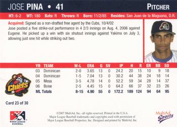 2007 MultiAd Peoria Chiefs #23 Jose Pina Back