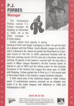 2007 MultiAd Reading Phillies #25 P.J. Forbes Back