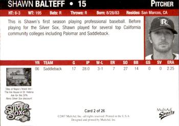 2007 MultiAd Reno Silver Sox #1 Shawn Balteff Back