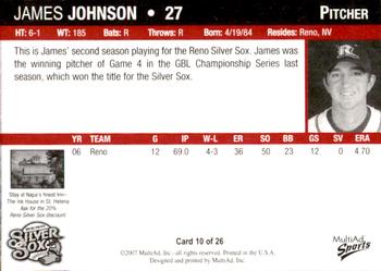2007 MultiAd Reno Silver Sox #10 James Johnson Back
