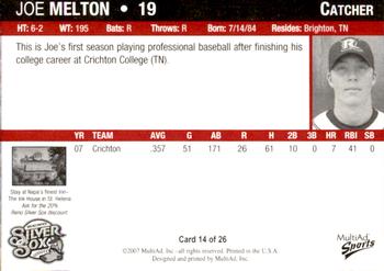 2007 MultiAd Reno Silver Sox #16 Joe Melton Back