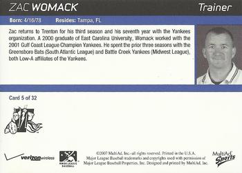 2007 MultiAd Trenton Thunder #5 Zac Womack Back