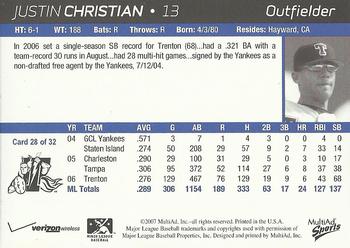 2007 MultiAd Trenton Thunder #28 Justin Christian Back