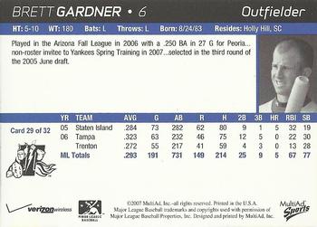 2007 MultiAd Trenton Thunder #29 Brett Gardner Back