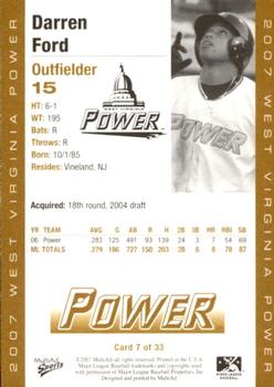 2007 MultiAd West Virginia Power #7 Darren Ford Back