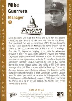 2007 MultiAd West Virginia Power #29 Mike Guerrero Back