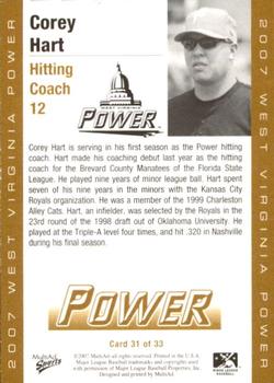 2007 MultiAd West Virginia Power #31 Corey Hart Back