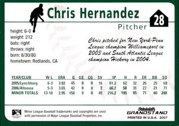 2007 Grandstand Altoona Curve #NNO Chris Hernandez Back