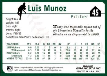 2007 Grandstand Altoona Curve #NNO Luis Munoz Back