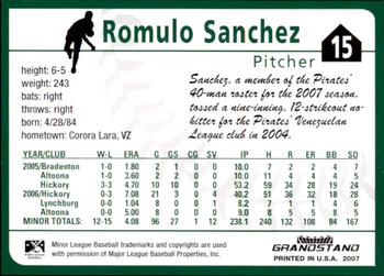 2007 Grandstand Altoona Curve #NNO Romulo Sanchez Back
