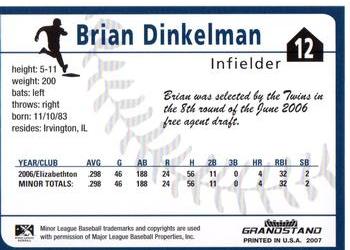 2007 Grandstand Beloit Snappers #NNO Brian Dinkelman Back