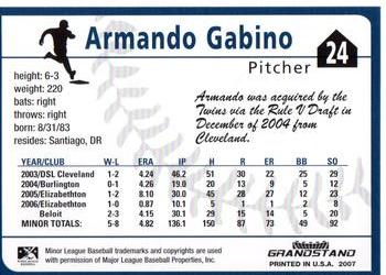 2007 Grandstand Beloit Snappers #NNO Armando Gabino Back