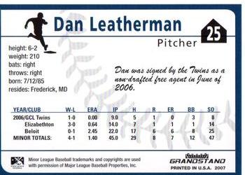 2007 Grandstand Beloit Snappers #NNO Dan Leatherman Back