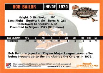 2007 Grandstand Bluefield Orioles 50th Anniversary #NNO Bob Bailor Back
