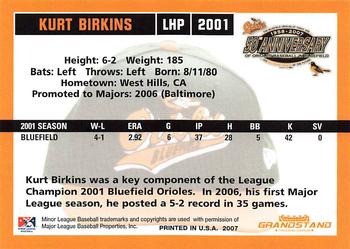 2007 Grandstand Bluefield Orioles 50th Anniversary #NNO Kurt Birkins Back