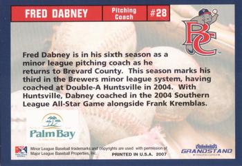 2007 Grandstand Brevard County Manatees #NNO Fred Dabney Back