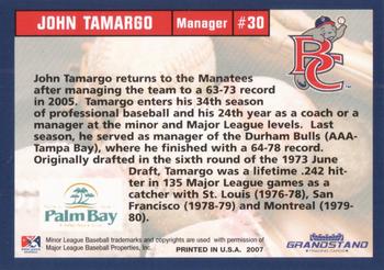 2007 Grandstand Brevard County Manatees #NNO John Tamargo Back