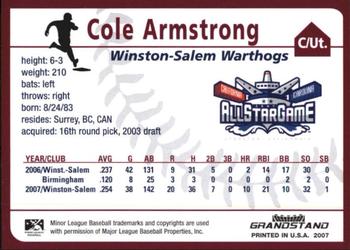 2007 Grandstand Carolina League All-Stars #NNO Cole Armstrong Back