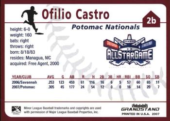 2007 Grandstand Carolina League All-Stars #NNO Ofilio Castro Back