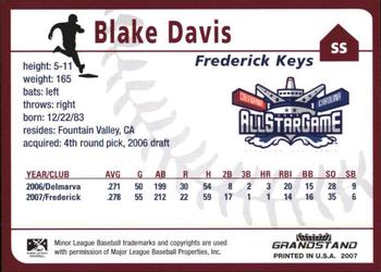 2007 Grandstand Carolina League All-Stars #NNO Blake Davis Back