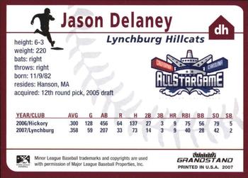 2007 Grandstand Carolina League All-Stars #NNO Jason Delaney Back