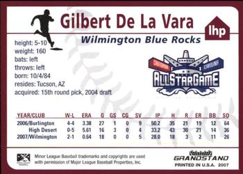 2007 Grandstand Carolina League All-Stars #NNO Gilbert De La Vara Back