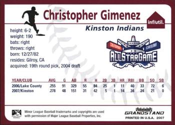 2007 Grandstand Carolina League All-Stars #NNO Chris Gimenez Back