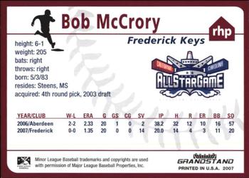 2007 Grandstand Carolina League All-Stars #NNO Bob McCrory Back