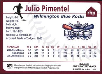 2007 Grandstand Carolina League All-Stars #NNO Julio Pimentel Back