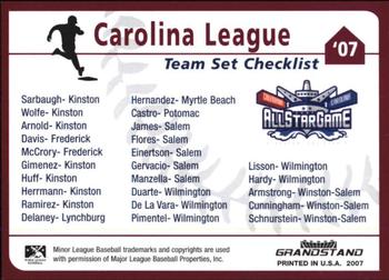 2007 Grandstand Carolina League All-Stars #NNO Header Back
