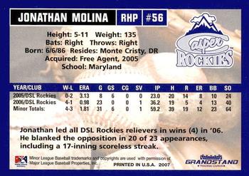 2007 Grandstand Casper Rockies #NNO Jonathan Molina Back