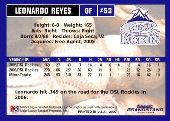 2007 Grandstand Casper Rockies #NNO Leonardo Reyes Back
