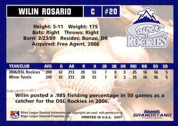 2007 Grandstand Casper Rockies #NNO Wilin Rosario Back