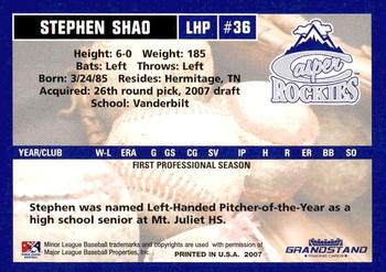 2007 Grandstand Casper Rockies #NNO Stephen Shao Back