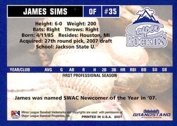 2007 Grandstand Casper Rockies #NNO James Sims Back