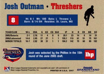 2007 Grandstand Clearwater Threshers #NNO Josh Outman Back