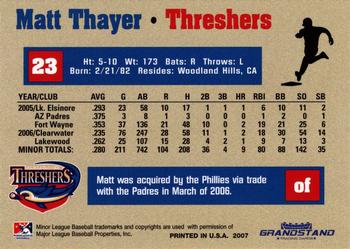 2007 Grandstand Clearwater Threshers #NNO Matt Thayer Back