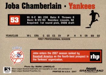 2007 Grandstand Tampa Yankees #NNO Joba Chamberlain Back