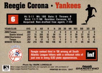 2007 Grandstand Tampa Yankees #NNO Reegie Corona Back