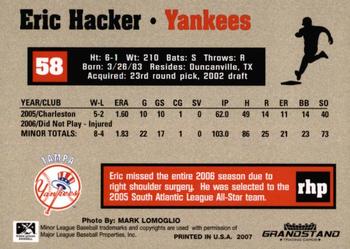 2007 Grandstand Tampa Yankees #NNO Eric Hacker Back