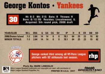 2007 Grandstand Tampa Yankees #NNO George Kontos Back