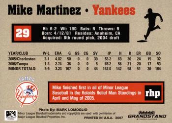 2007 Grandstand Tampa Yankees #NNO Mike Martinez Back