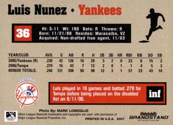 2007 Grandstand Tampa Yankees #NNO Luis Nunez Back