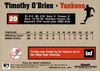 2007 Grandstand Tampa Yankees #NNO Timothy O'Brien Back